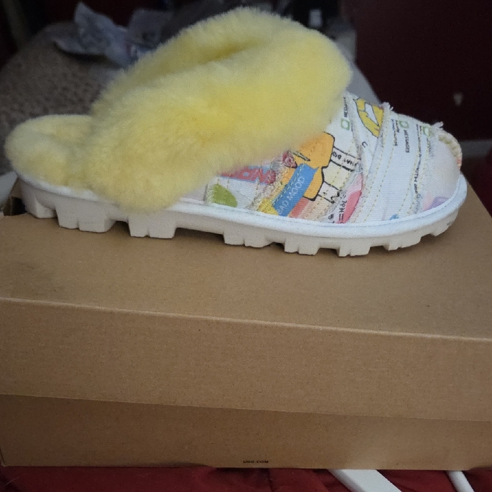 UGG Yellow Fluffy Slide Sandals